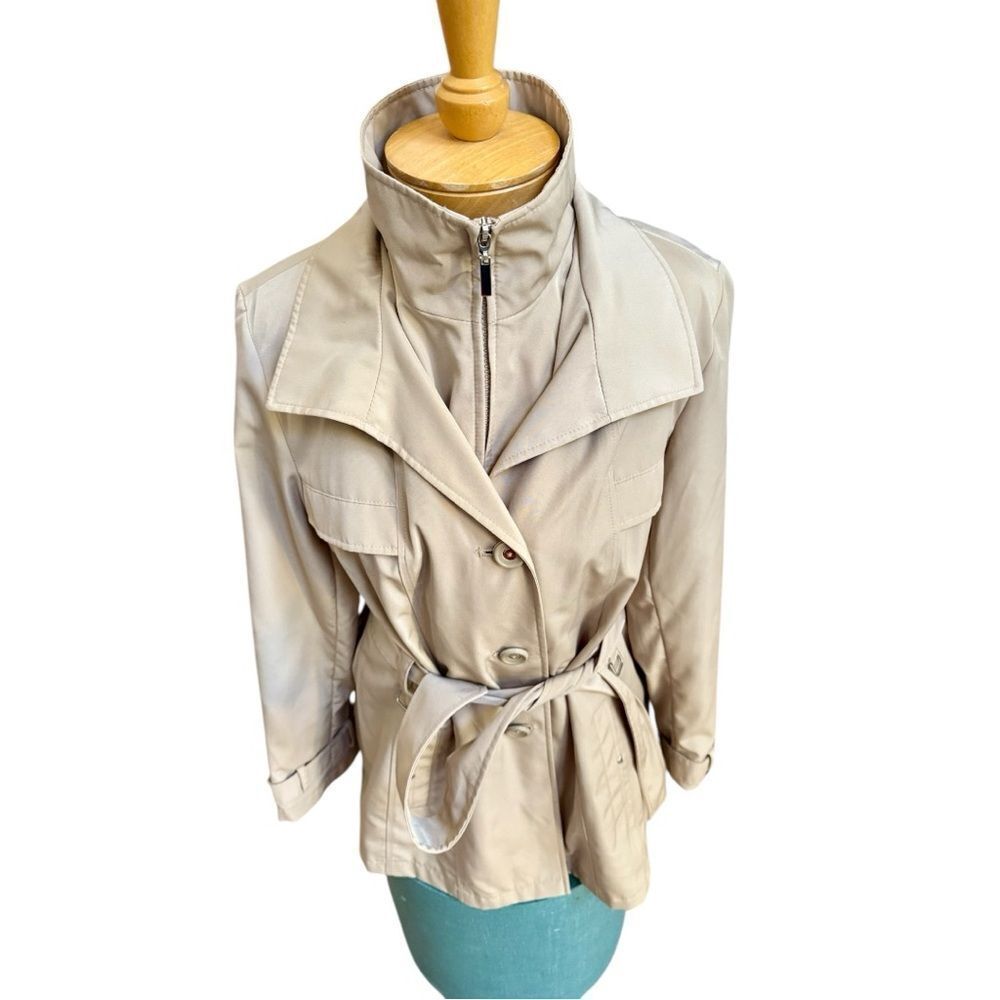 Dana Buchman Leopard-Lined Trench Coat Beige Belted Jacket size Med. - Picture 6 of 11
